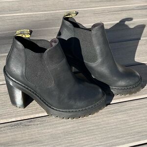 Dr. Martens; Solid Black; Heeled 'Hurston Chelsea' Boots; Bouncing Soles; W9